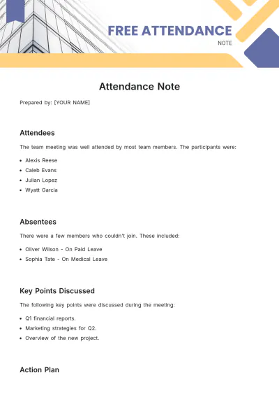 Free Attendance Note Template to Edit Online