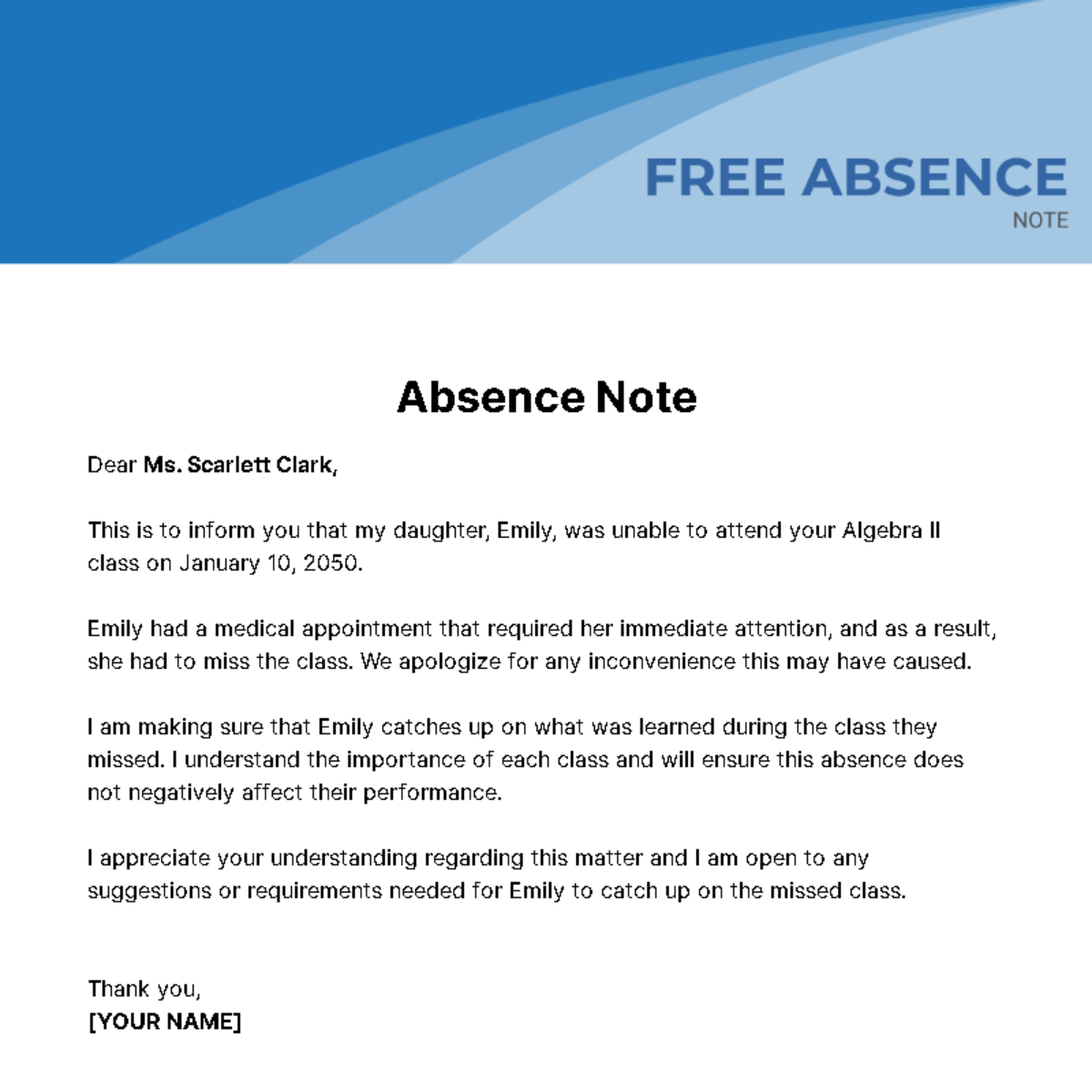 Free Absence Note Template