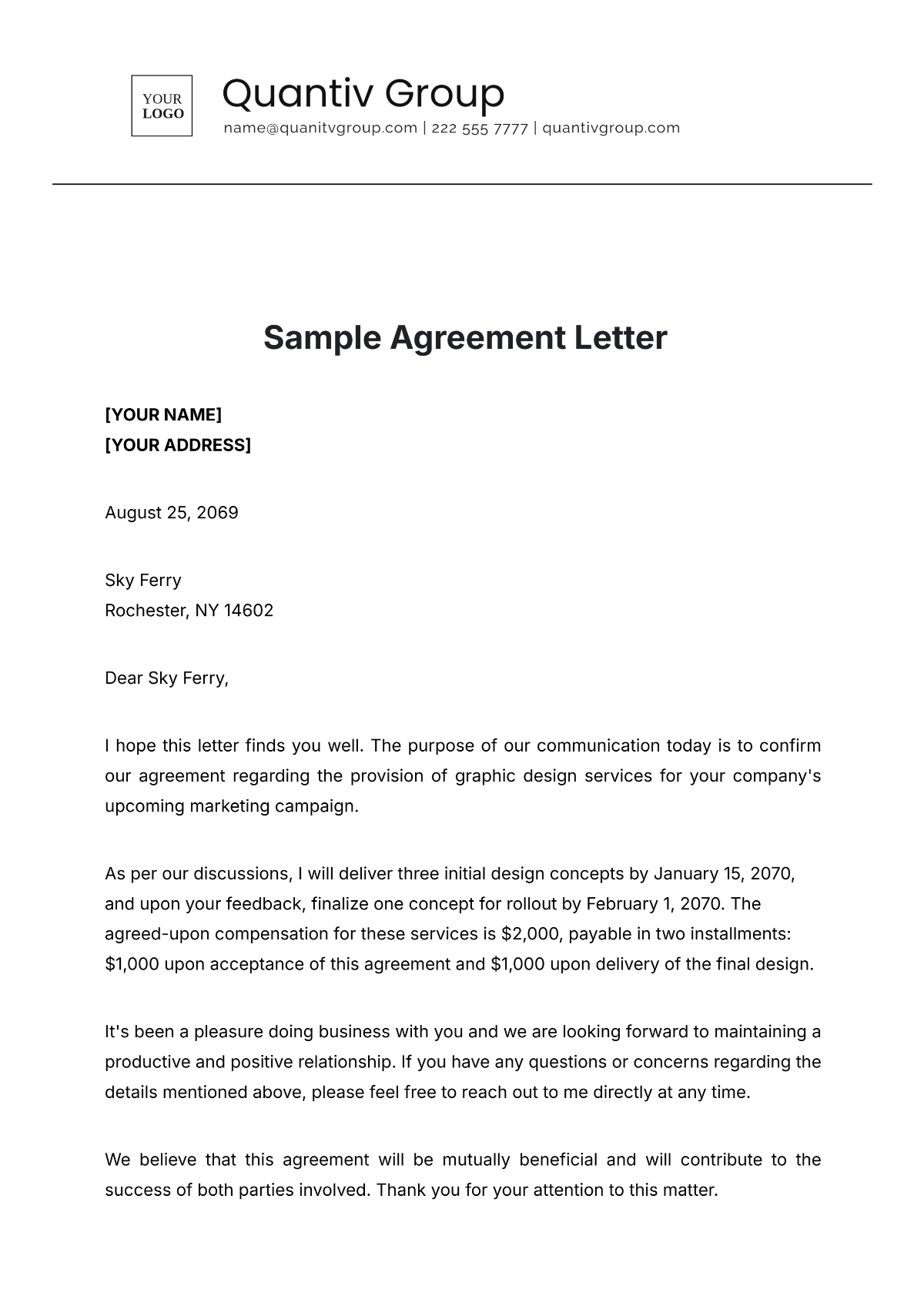 Sample Agreement Letter Template - Edit Online & Download