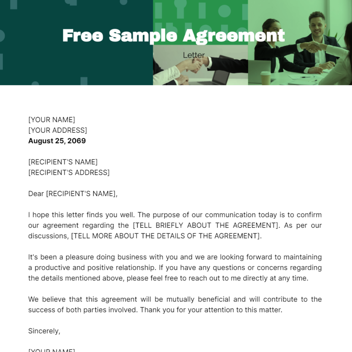 Sample Agreement Letter Template