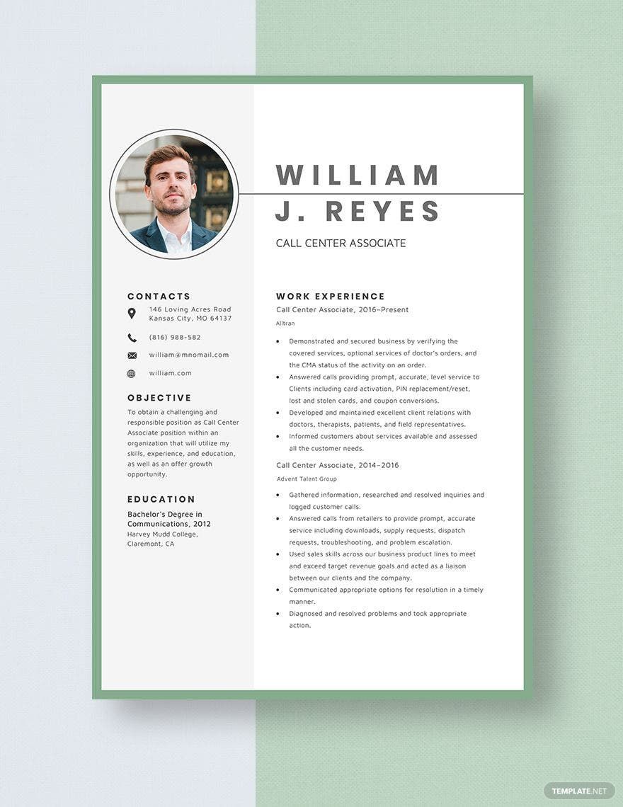 Free Call Center Associate Resume in Word, Apple Pages