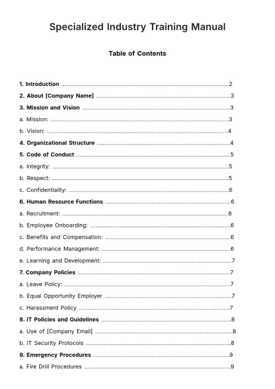 Free Specialized Industry Training Manual HR Template to Edit Online