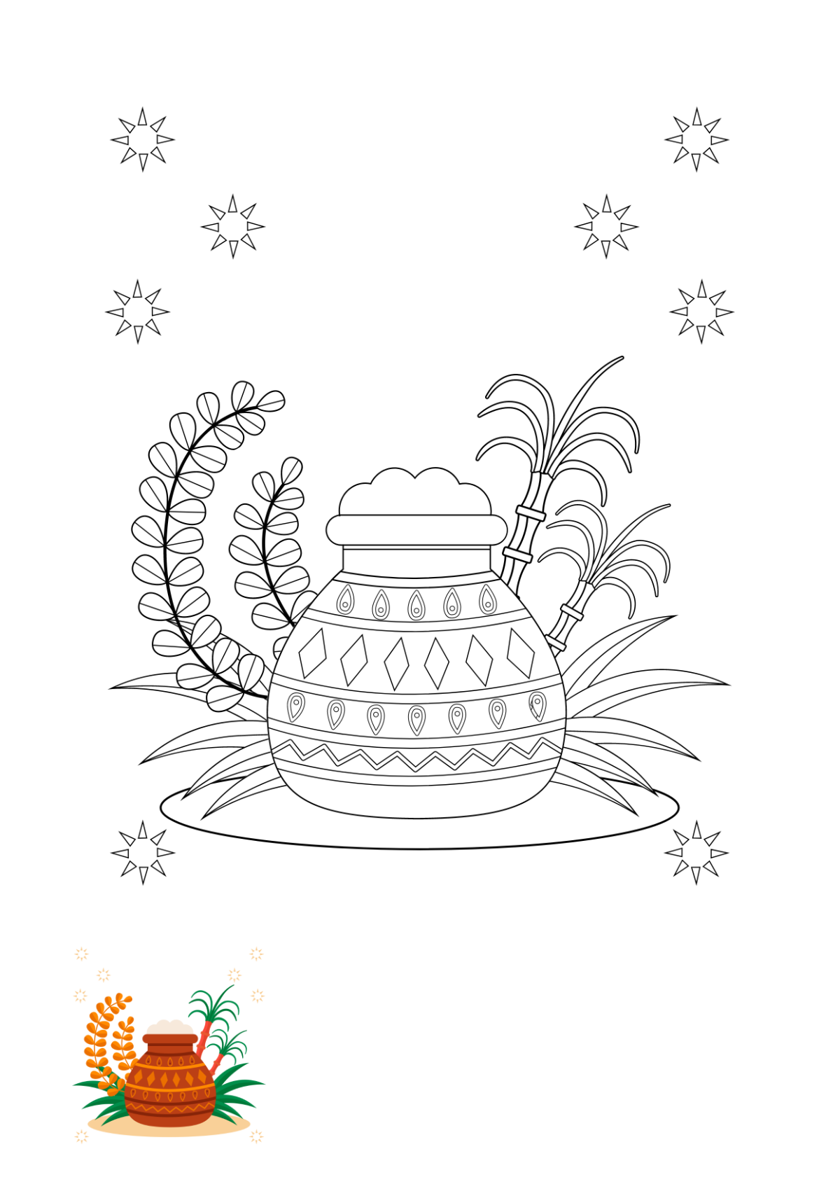 Pongal Coloring Page Template