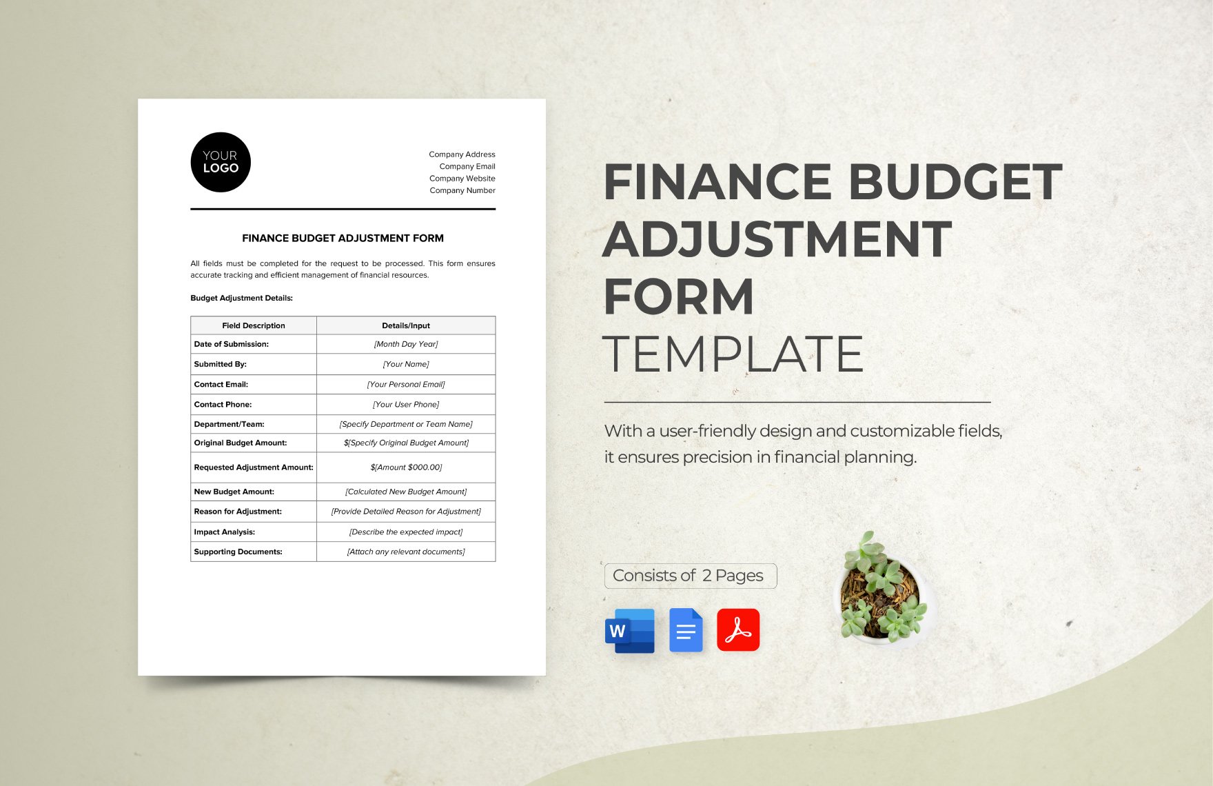 Finance Budget Adjustment Form Template
