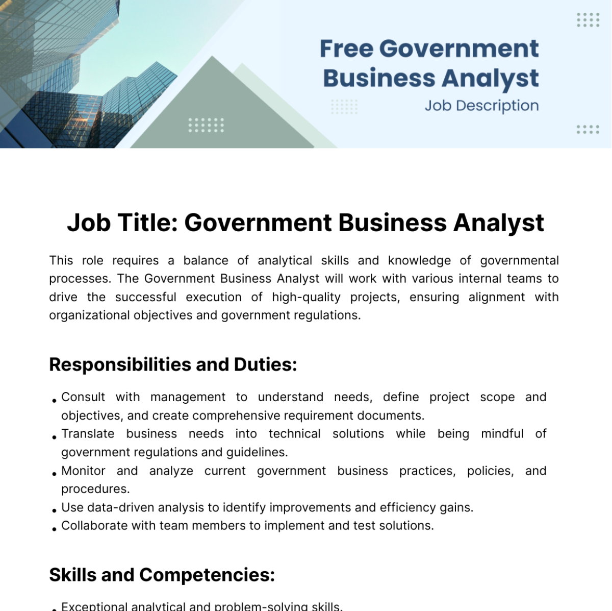 Government Business Analyst Job Description Template