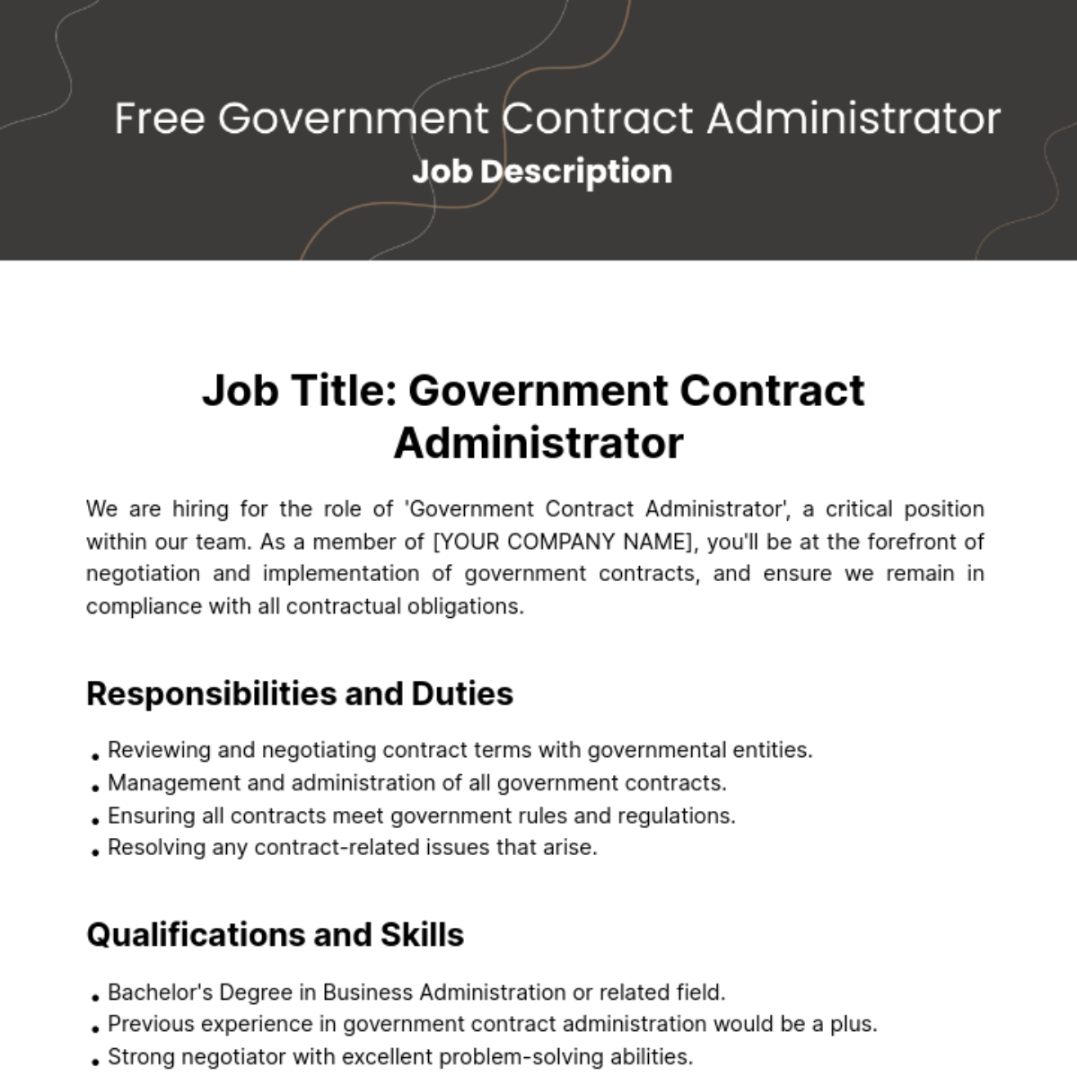 Free Government Contract Administrator Job Description Template