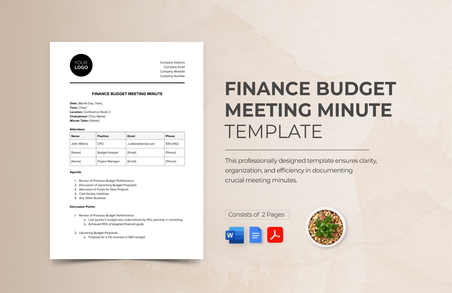 Finance Budget Meeting Minute Template