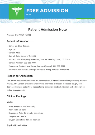 Free Admission Note Template to Edit Online