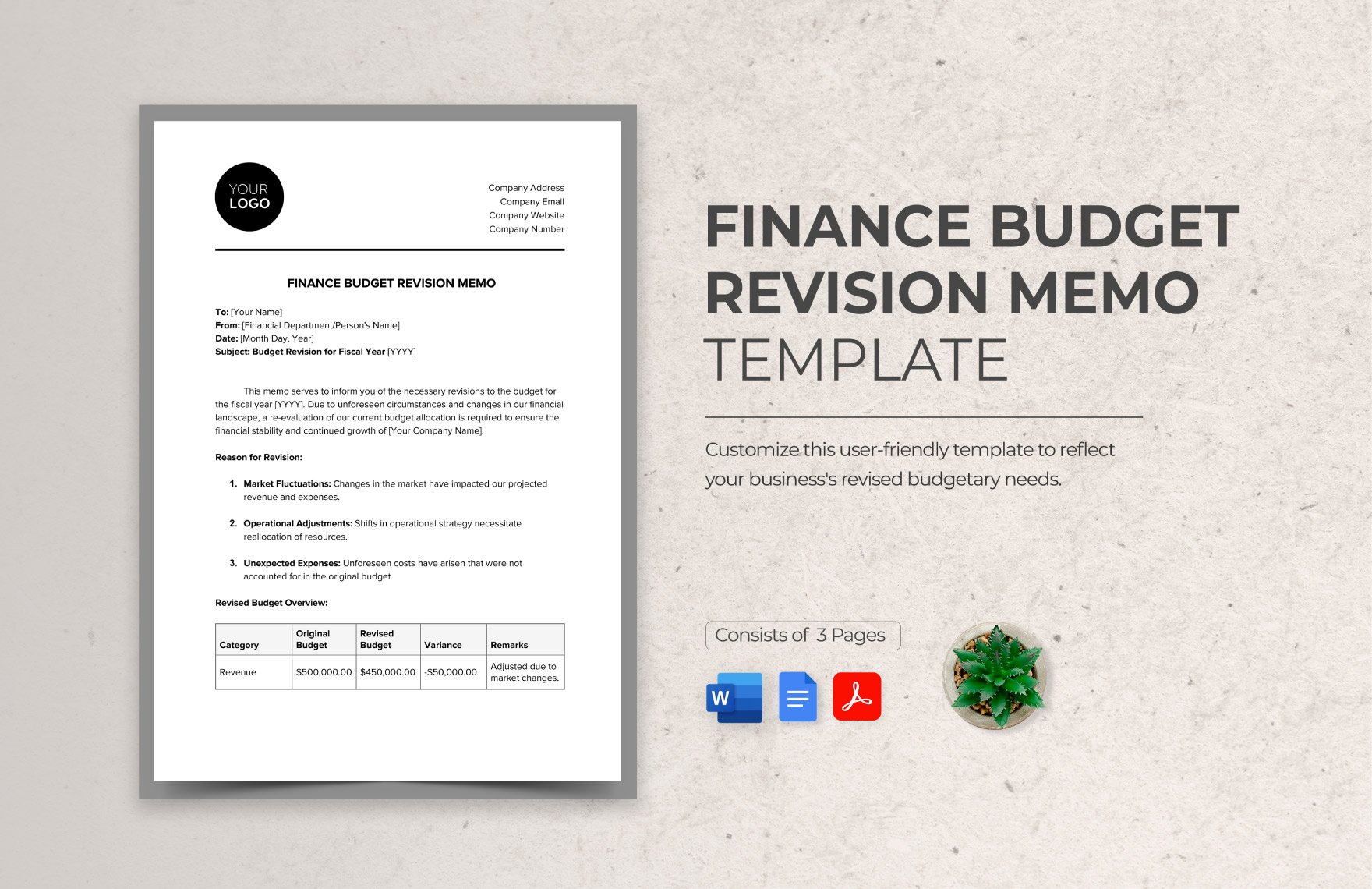 Finance Budget Revision Memo Template