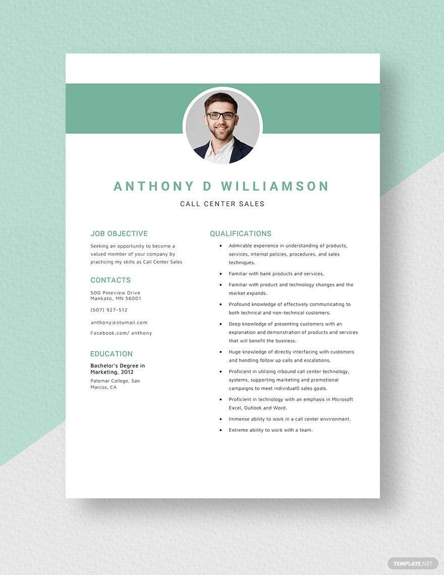 No Experience Call Center Resume Download In Word PSD Apple Pages 