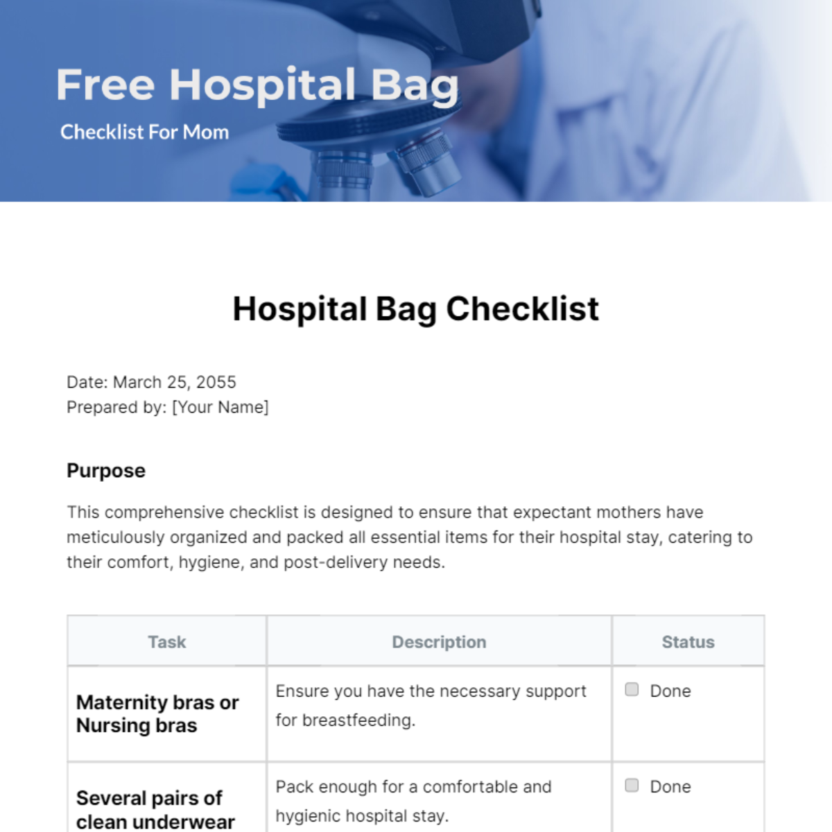 Free Hospital Bag Checklist For Mom Template