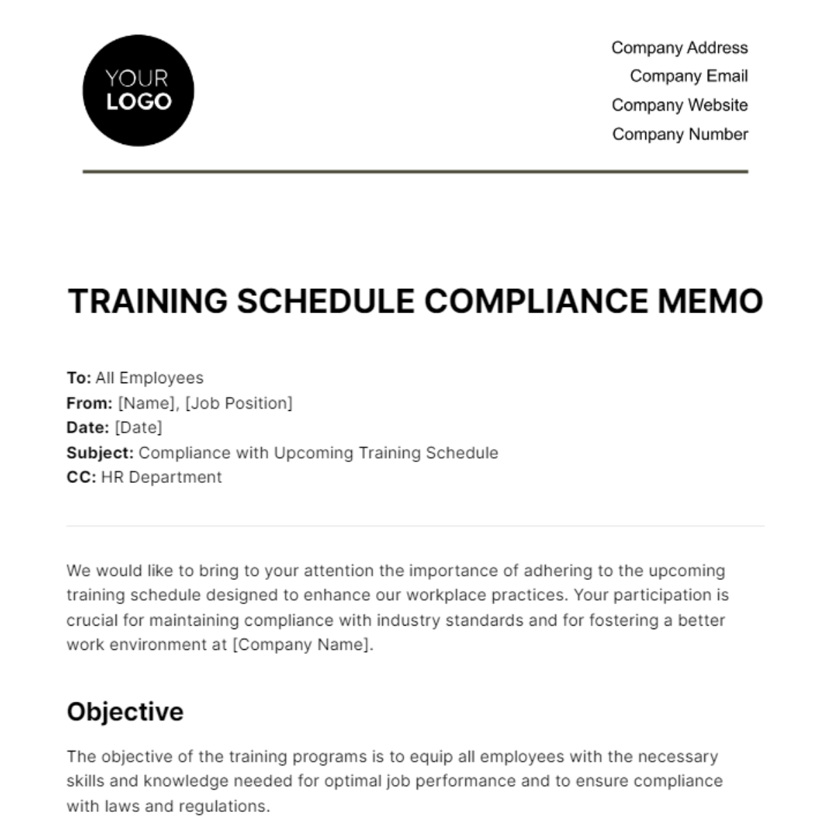 Free Training Schedule Compliance Memo HR Template