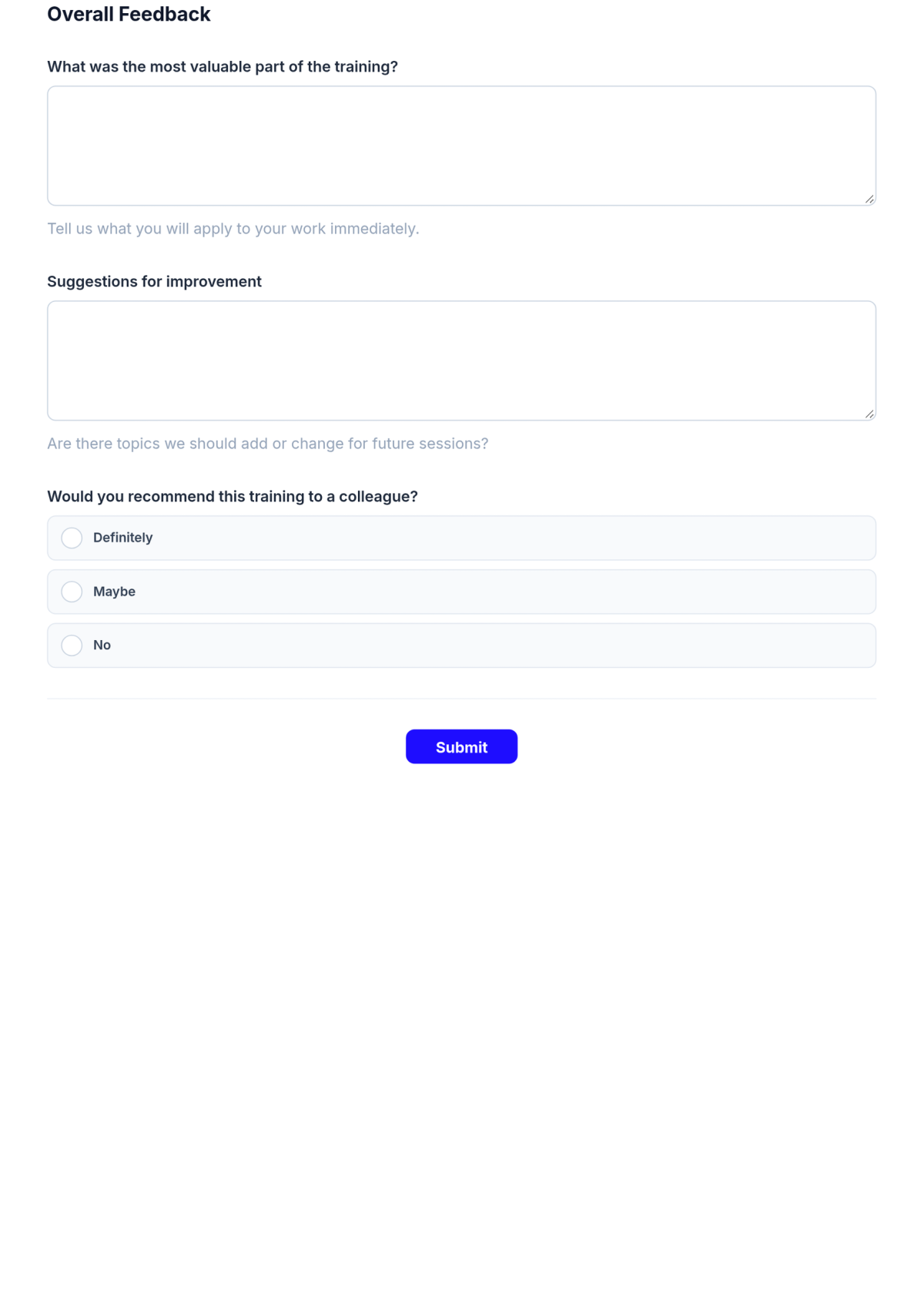 Free Training Feedback Form HR Template & AI Maker Free Training Feedback Form HR Template & AI Maker