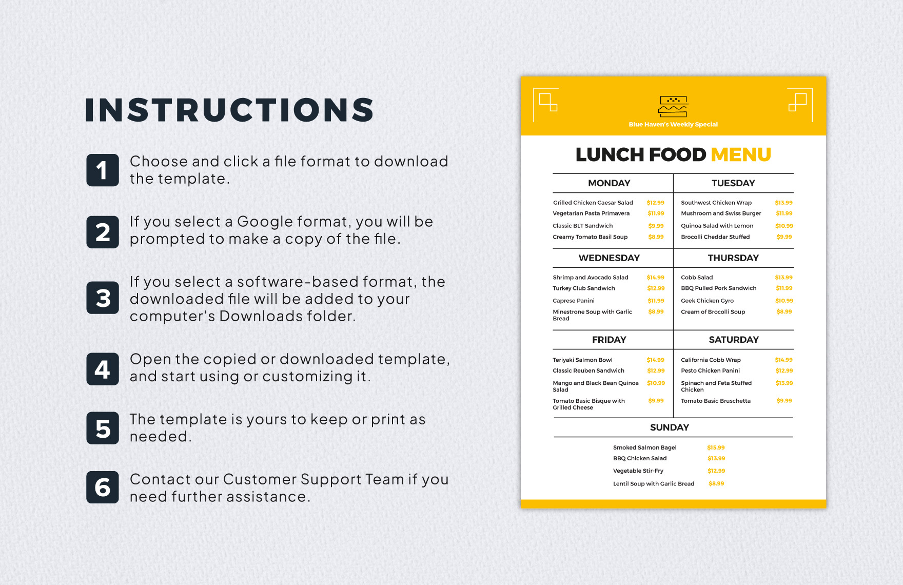 Lunch Food Menu Template in Illustrator, PDF, Word, Pages - Download ...