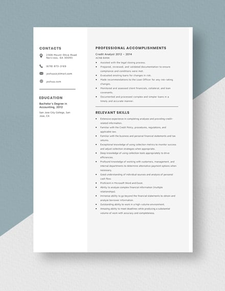 Credit Analyst Resume Template