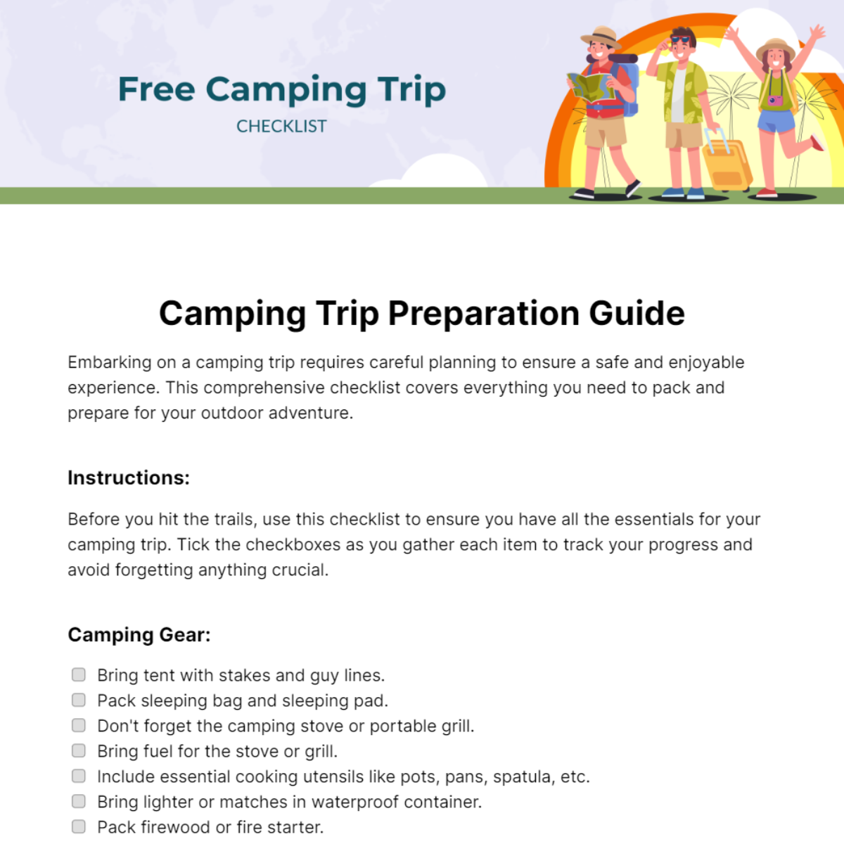 Camping Trip Checklist Template