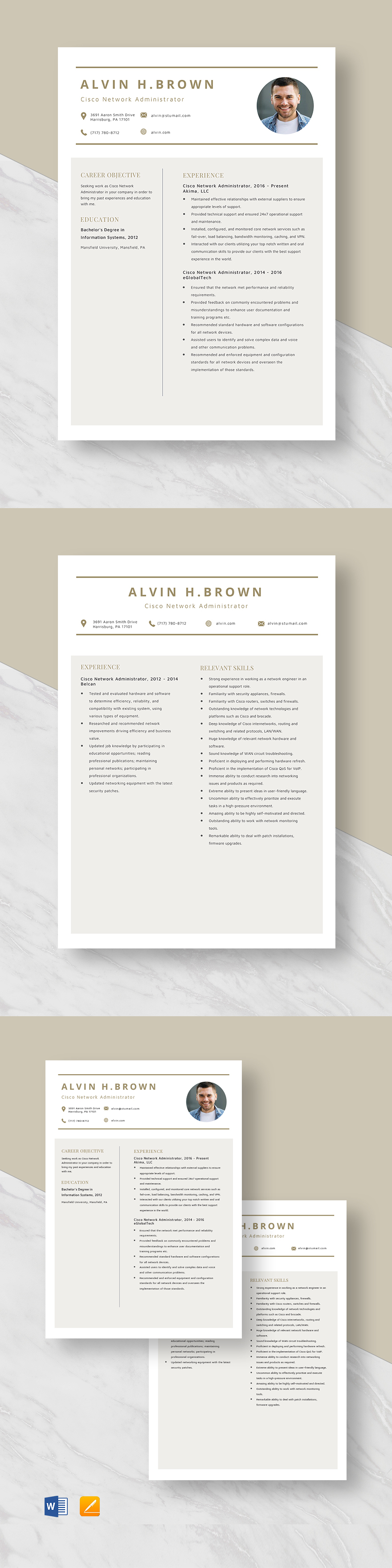 Cisco Network Architect Resume Template Word, Apple Pages