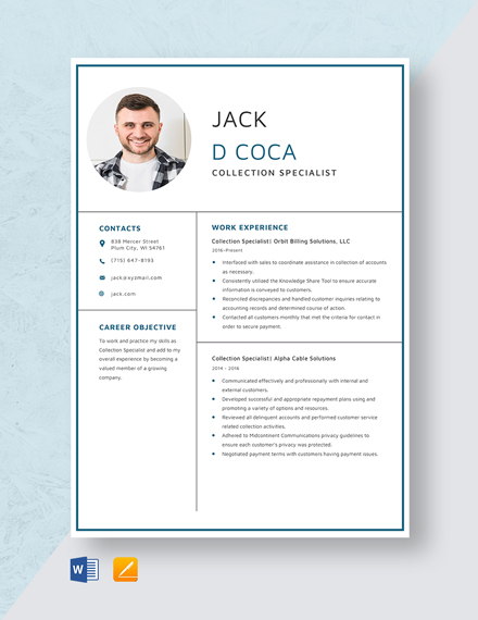 Free Collection Agent Resume - Download in Word, Apple Pages | Template.net