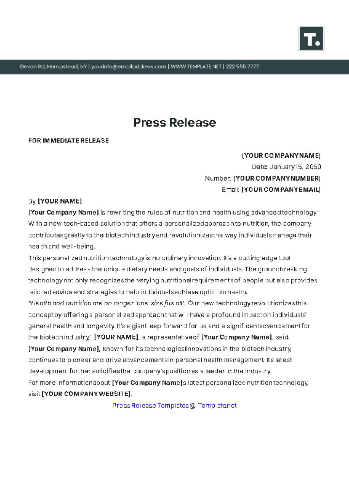 Press Release Template