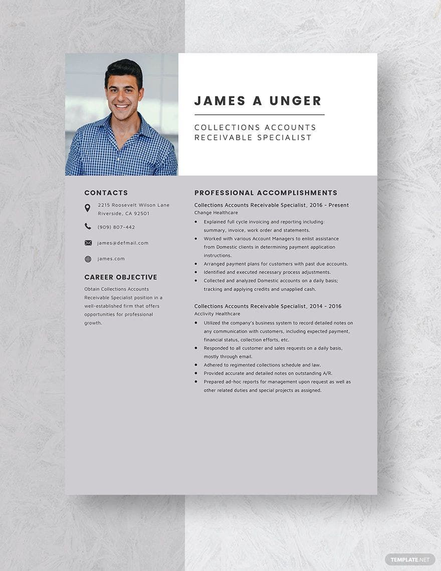 Collections Accounts Receivable Specialist Resume Template