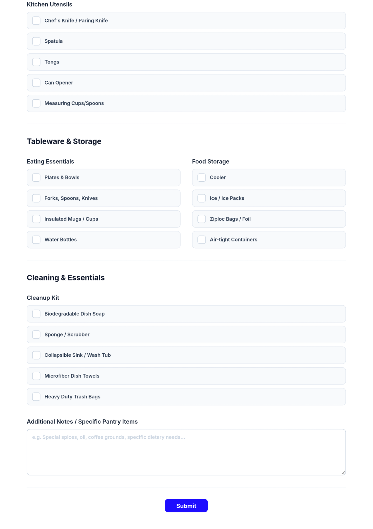 Free Camping Cooking Checklist Template & AI Maker Free Camping Cooking Checklist Template & AI Maker