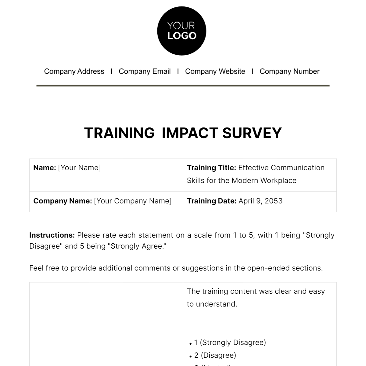Training Impact Survey HR Template