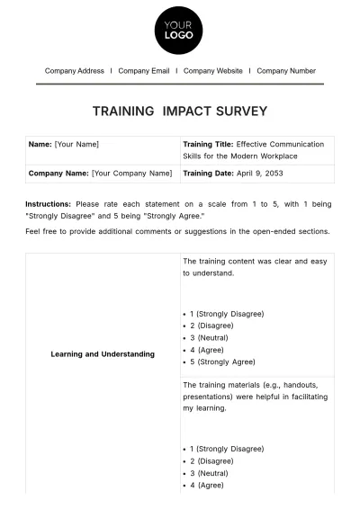 Free Training Impact Survey HR Template to Edit Online