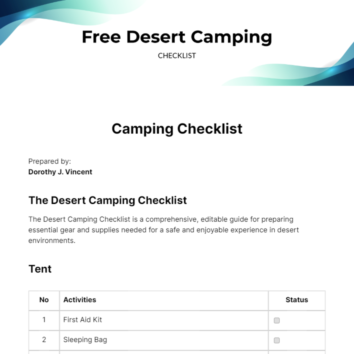 Free Desert Camping Checklist Edit Online & Download