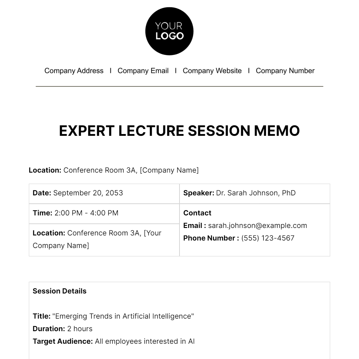 Expert Lecture Session Memo HR Template