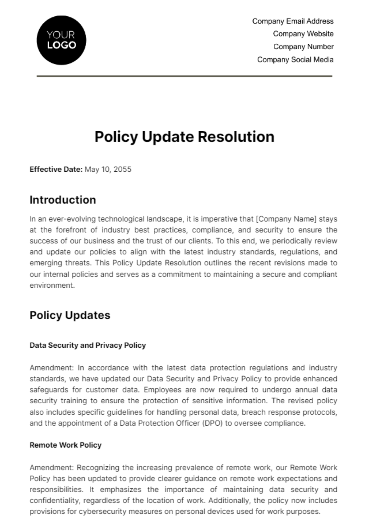 Free Policy Update Resolution HR Template