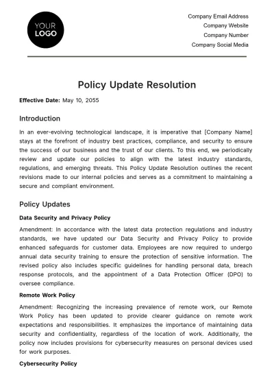 Free Policy Update Resolution HR Template to Edit Online