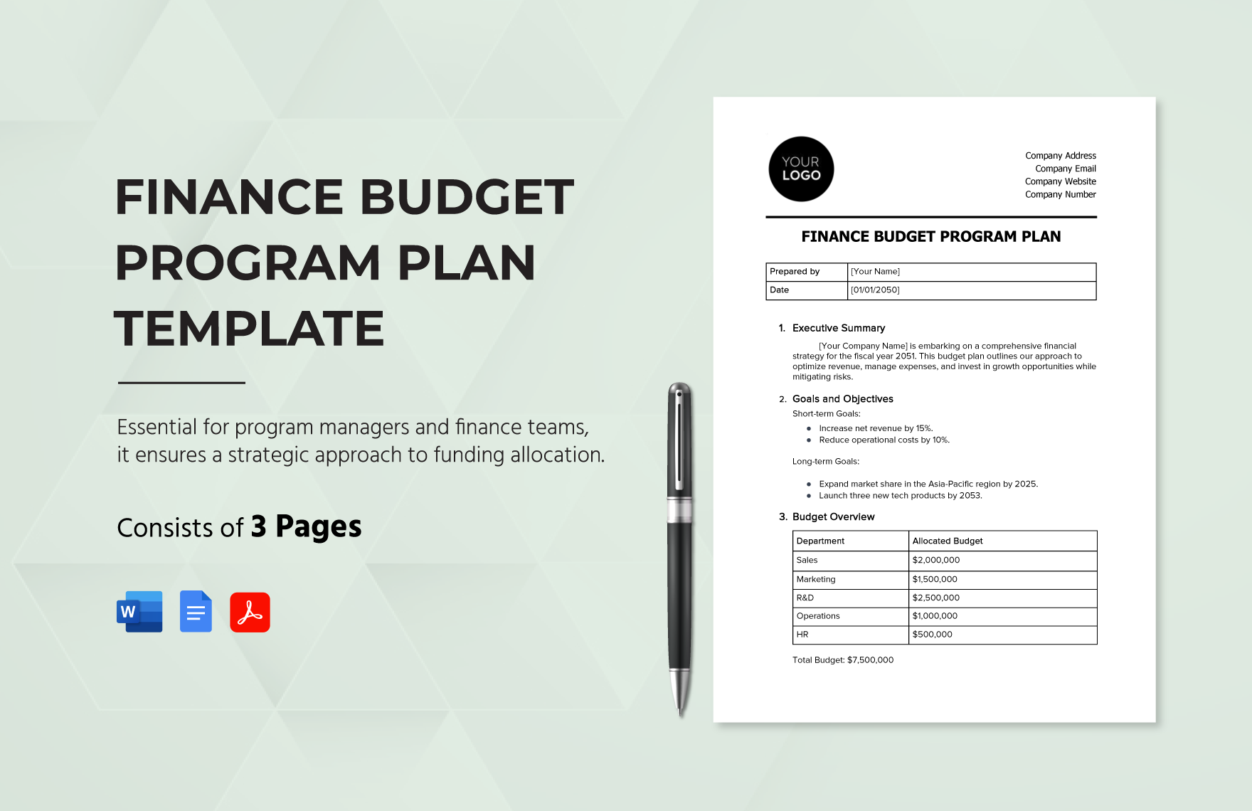 Finance Budget Program Plan Template