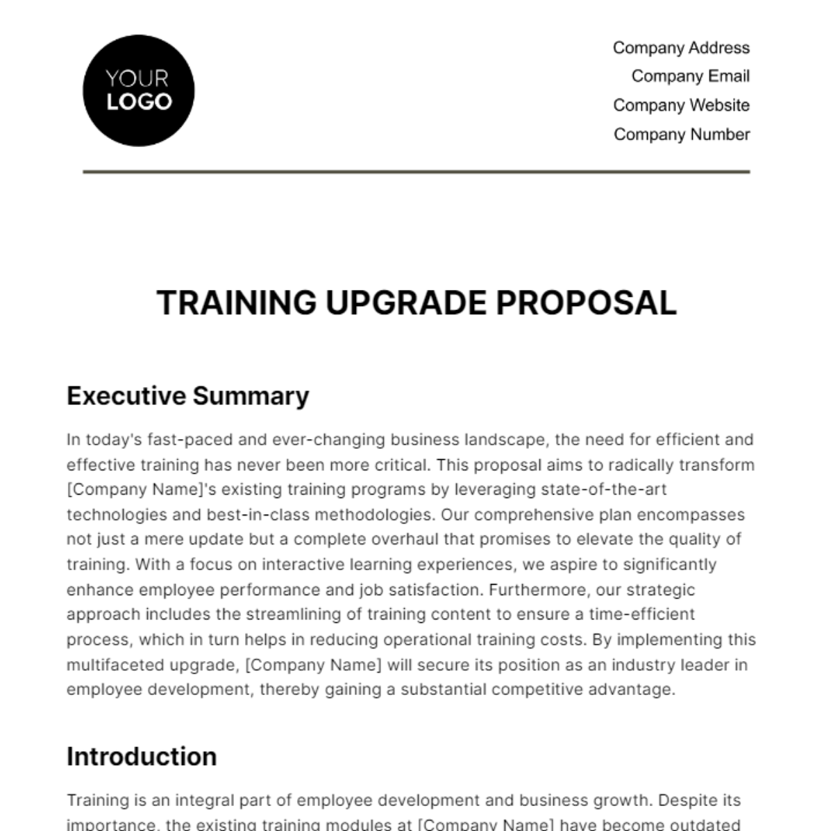 Free Training Upgrade Proposal HR Template