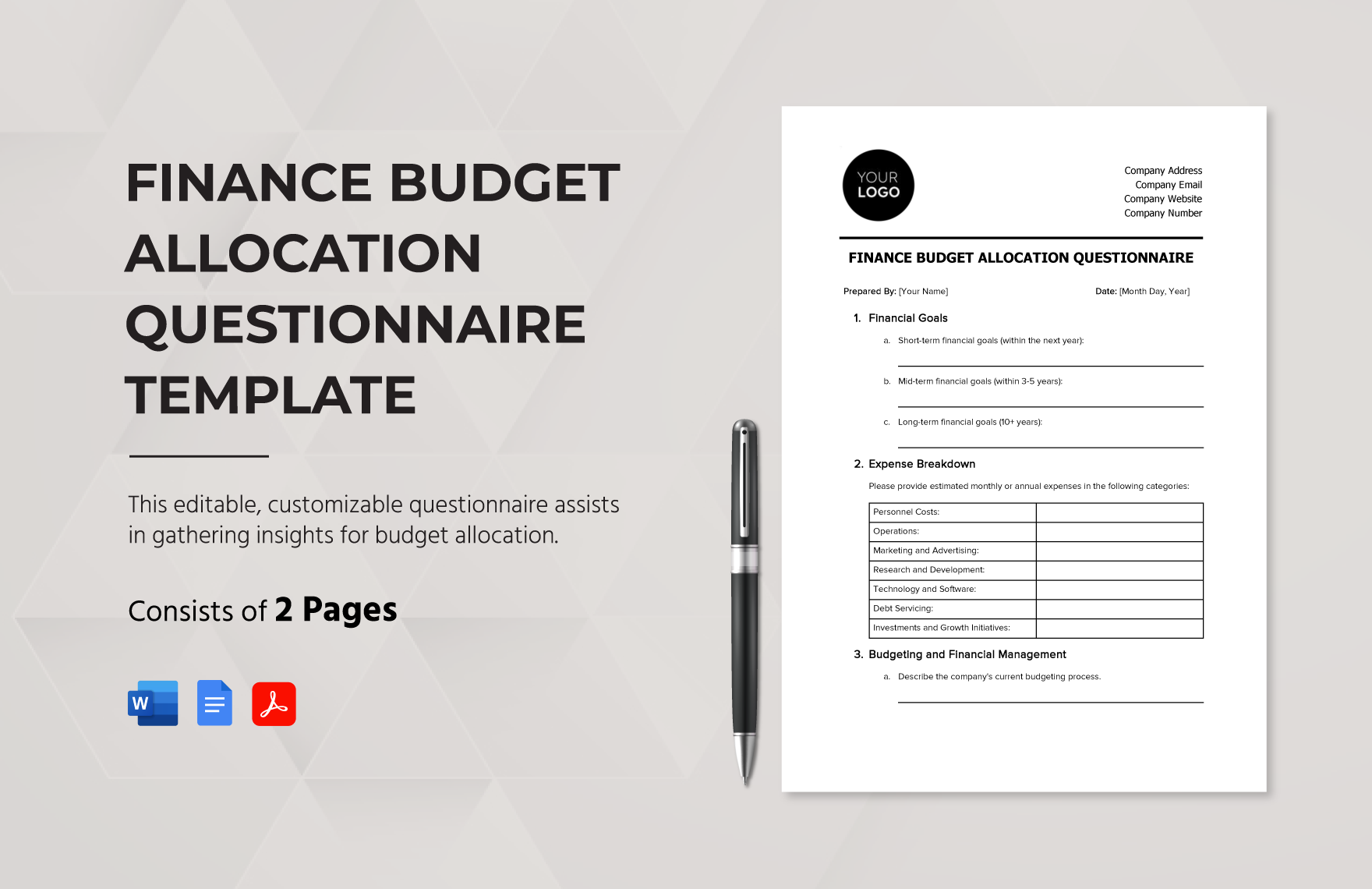 Finance Budget Allocation Questionnaire Template