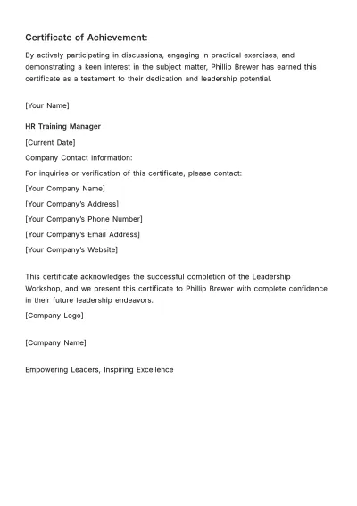 Free Workshop Participation Certificate HR Template to Edit Online
