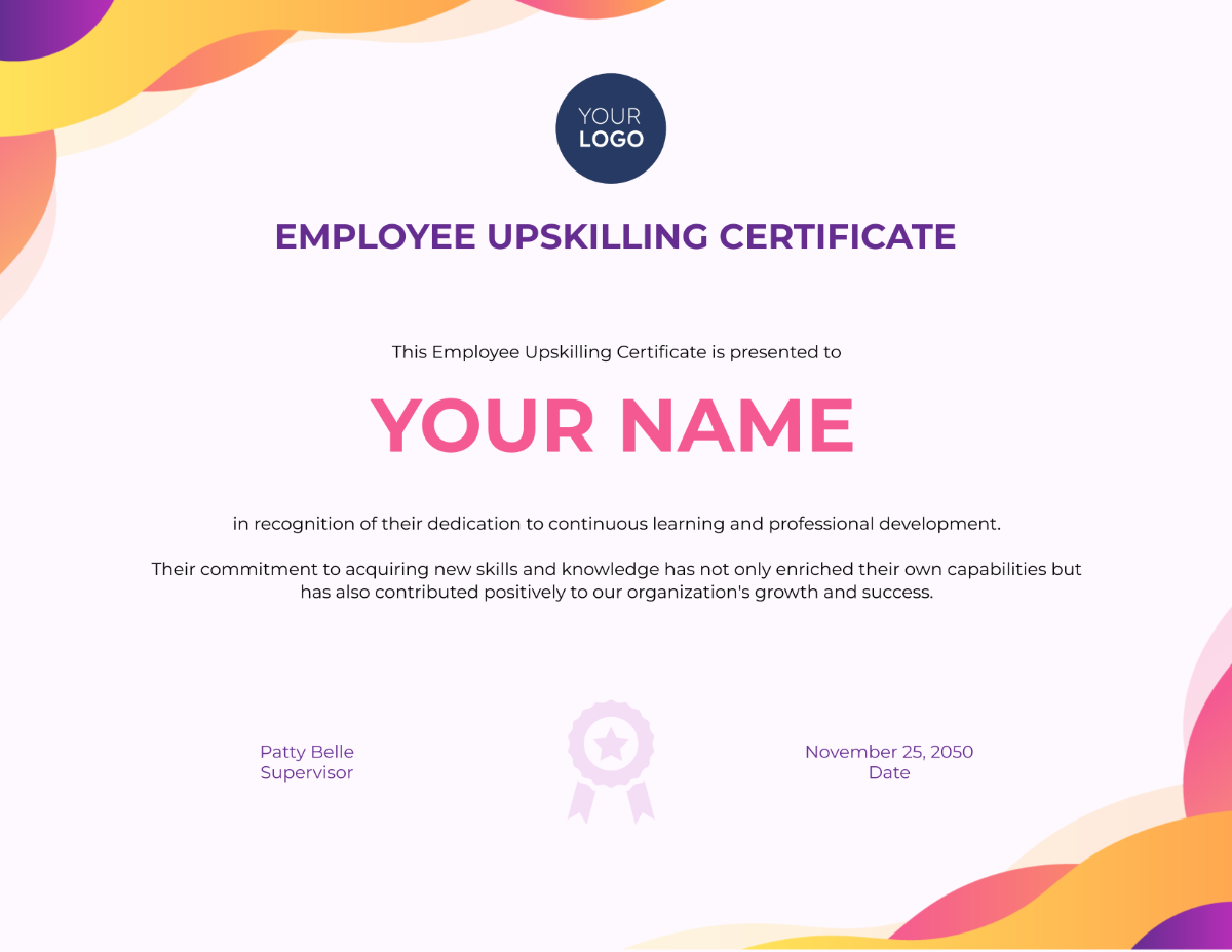 Employee Upskilling Certificate HR Template