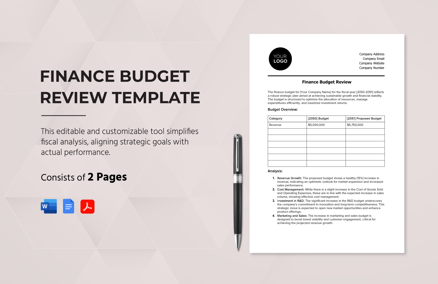 Finance Budget Review Template