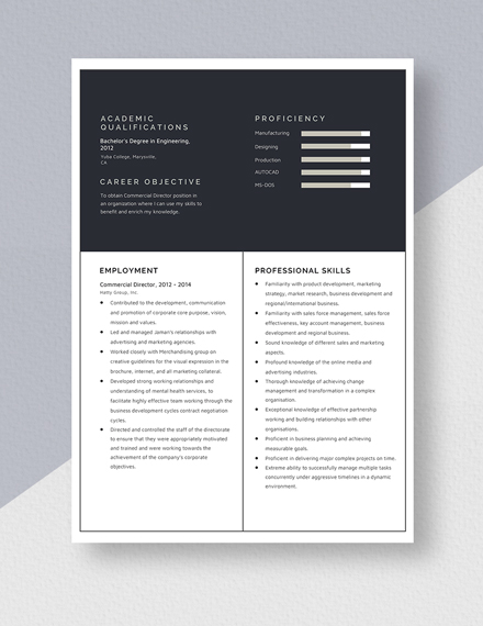 Free Commercial Director Resume Template - Word, Apple Pages | Template.net