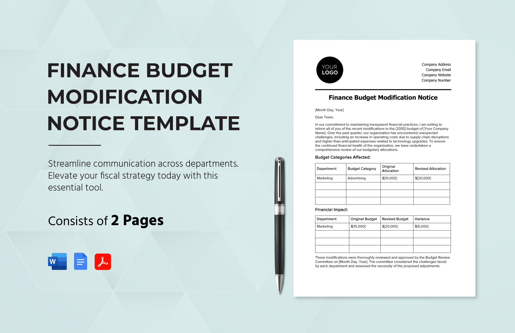 Finance Budget Modification Notice Template