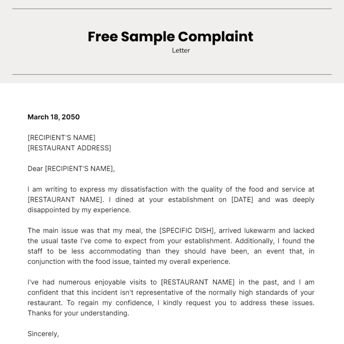 Sample Complaint Letter Template