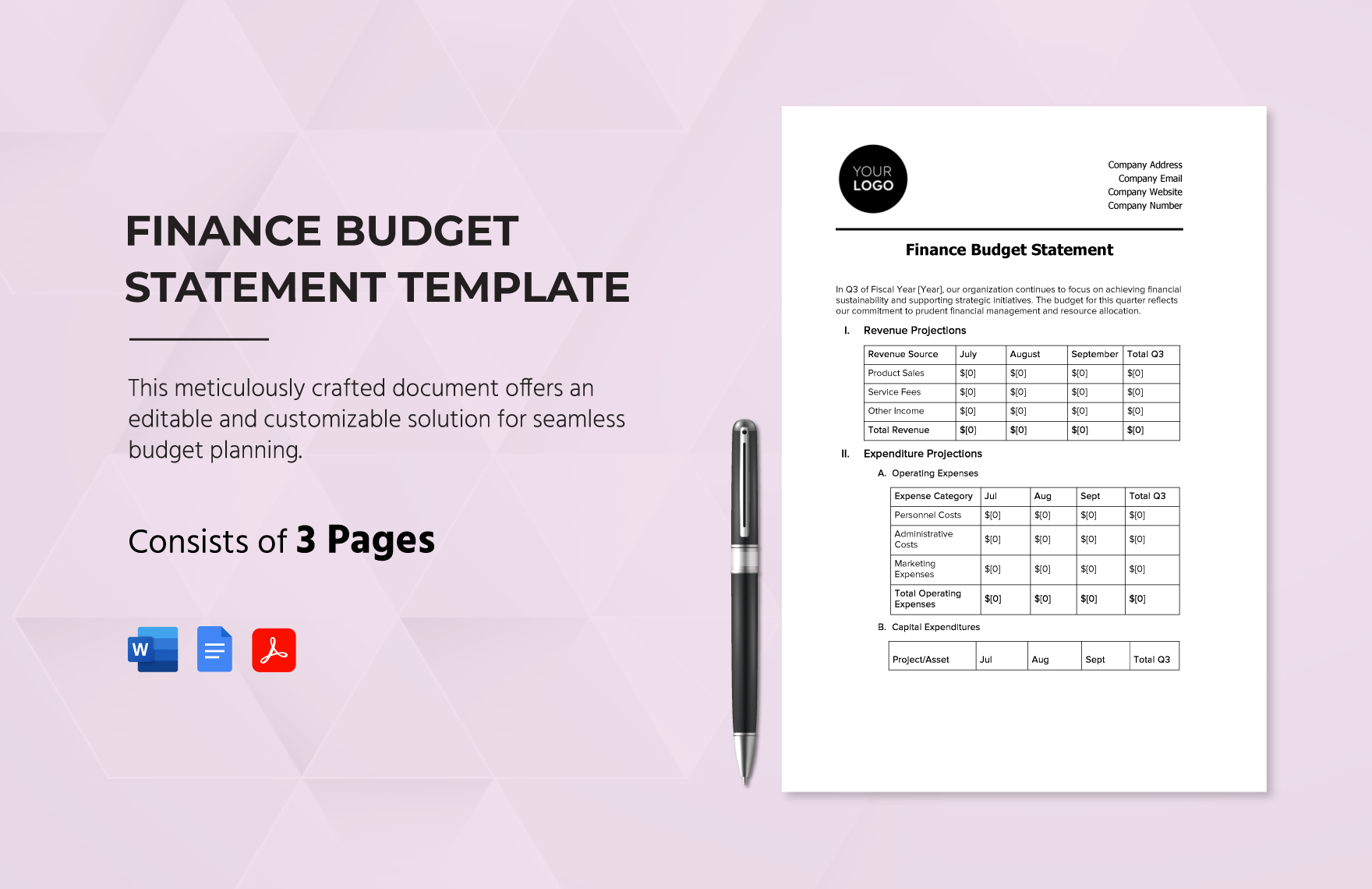 Finance Budget Statement Template
