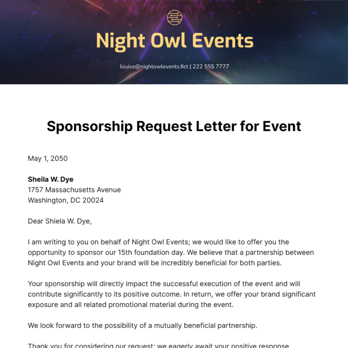 Sponsorship Request Letter for Event Template