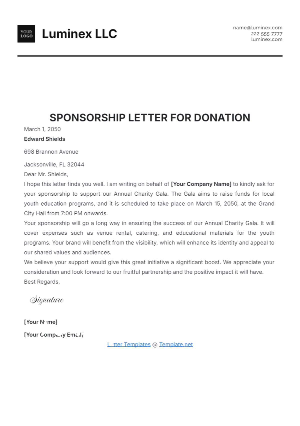 Sponsorship Letter for Donations Template