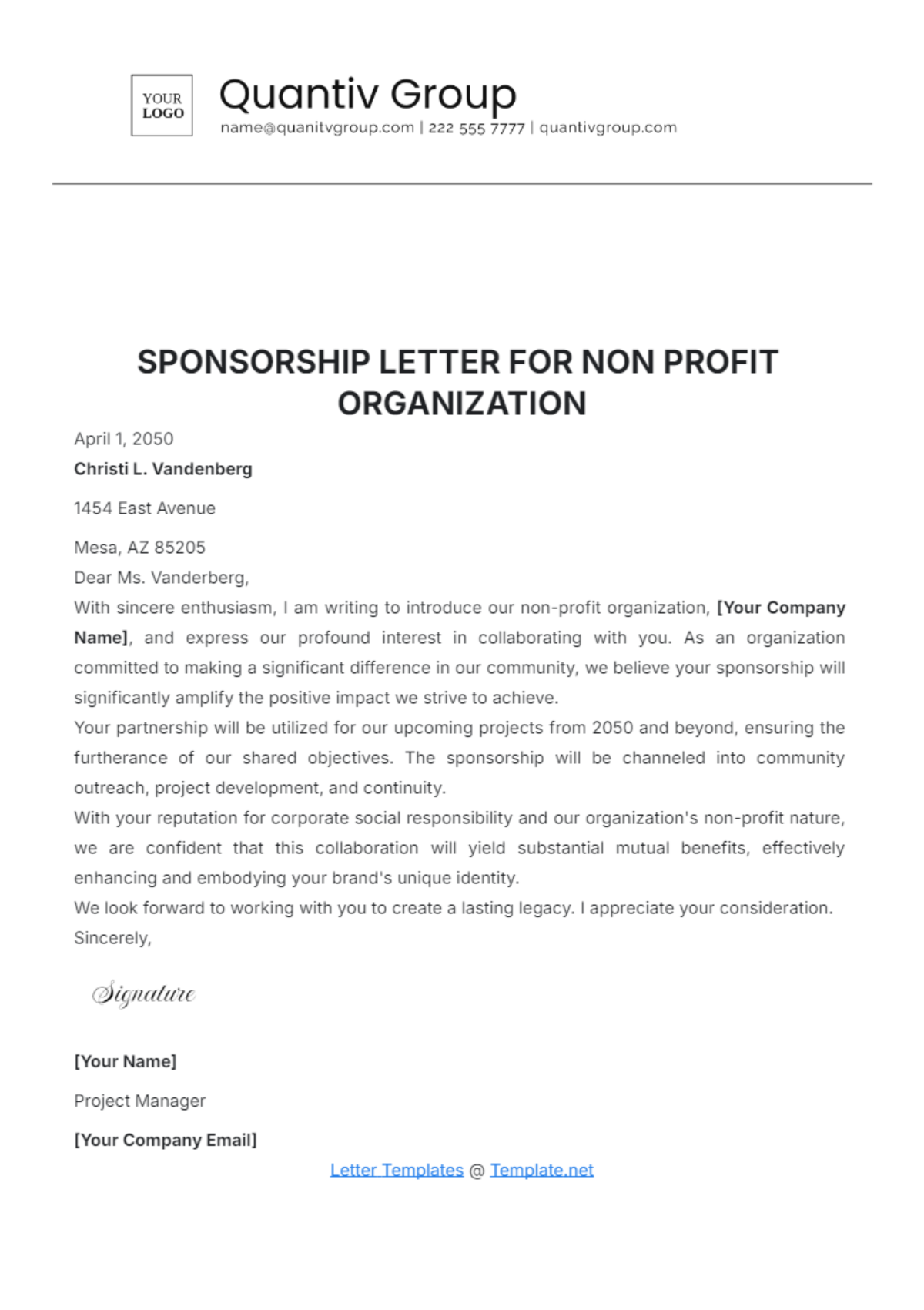 Free Sponsorship Letter for Non Profit Organization Template to Edit Online