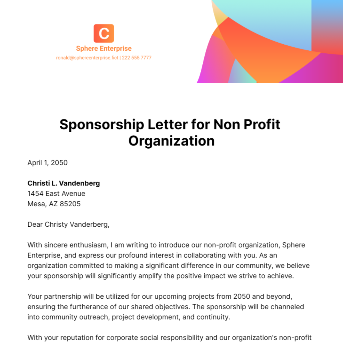 Sponsorship Letter for Non Profit Organization Template