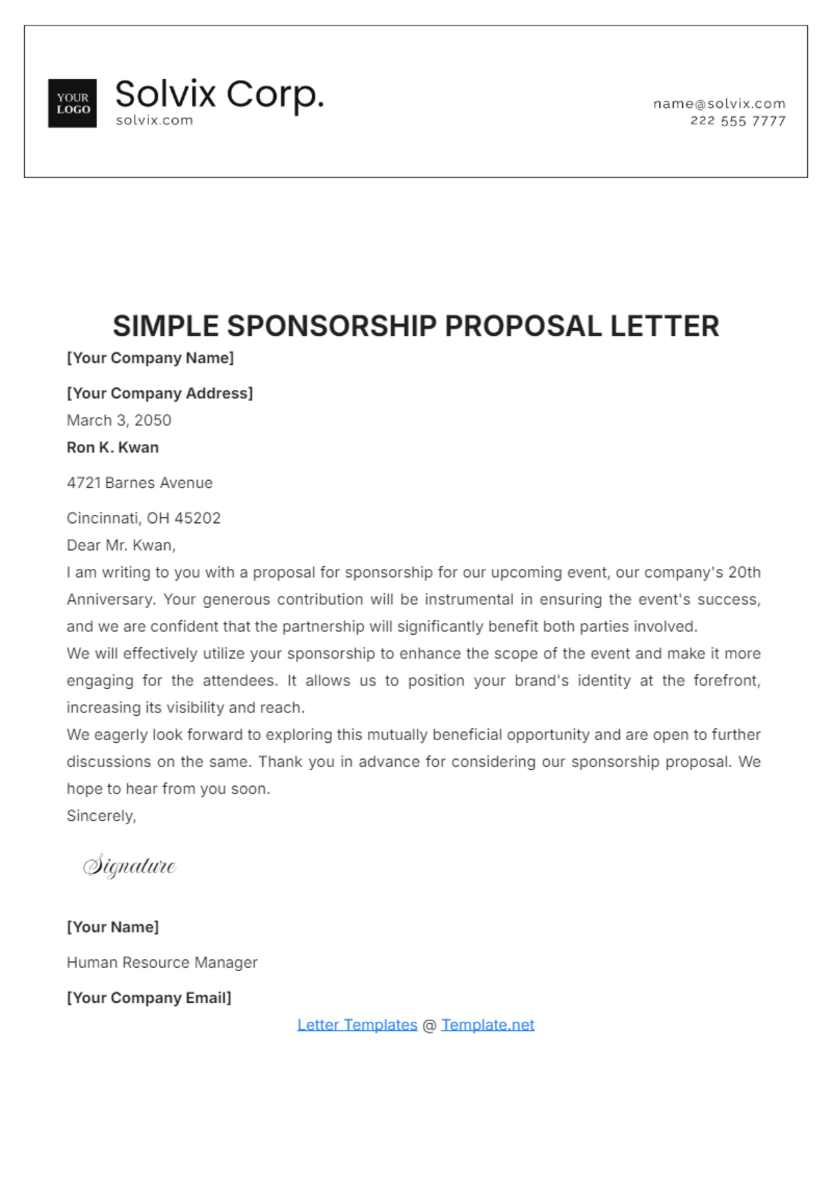 Simple Sponsorship Proposal Letter Template