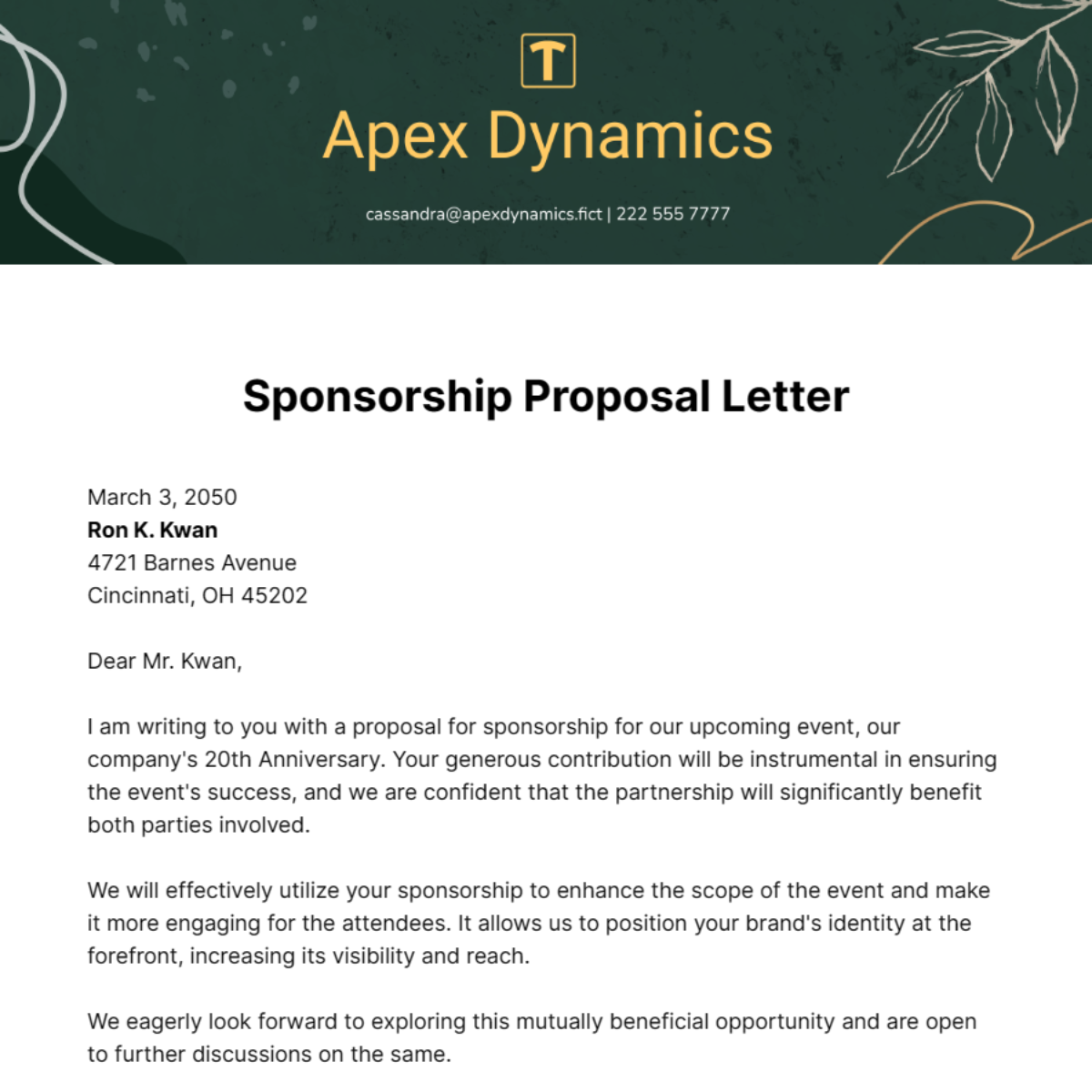 Sponsorship Proposal Letter Template