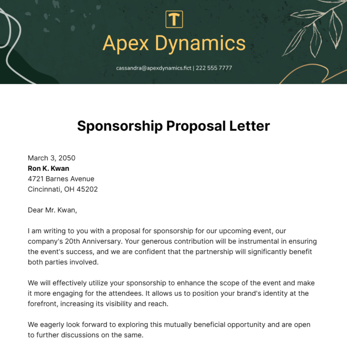 Free Sponsorship Proposal Letter Template