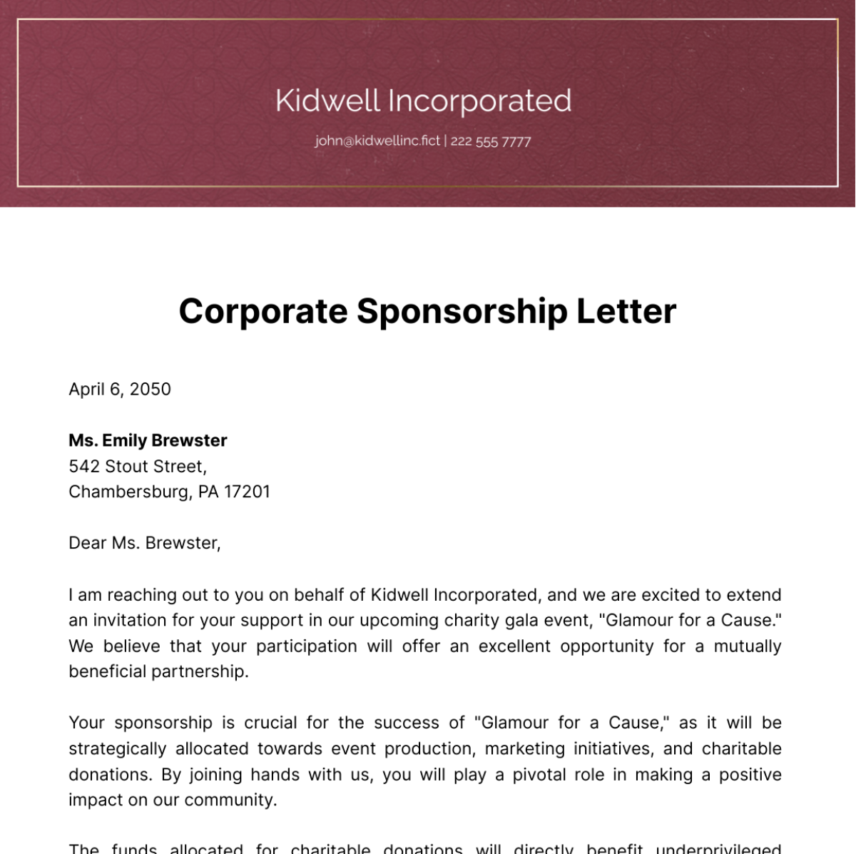 Corporate Sponsorship Letter Template