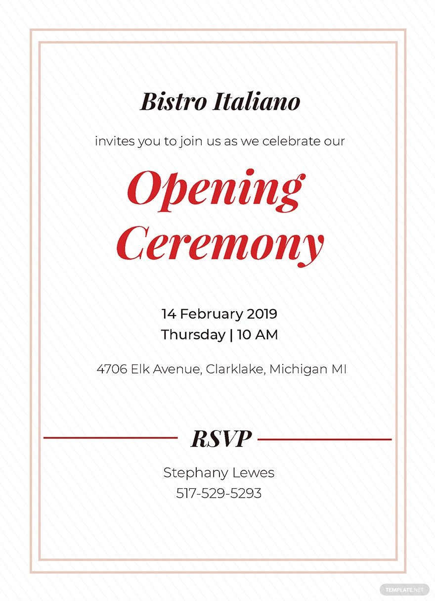 Opening Ceremony Invitation Card Template